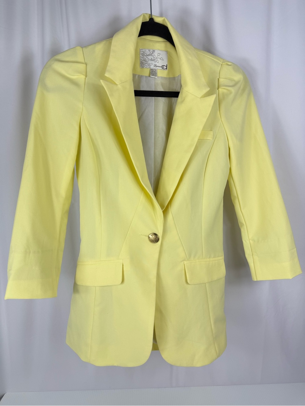 Dynamite Hourglass Women’s Yellow Blazer Single Button Ruched Shoulders Lined XS